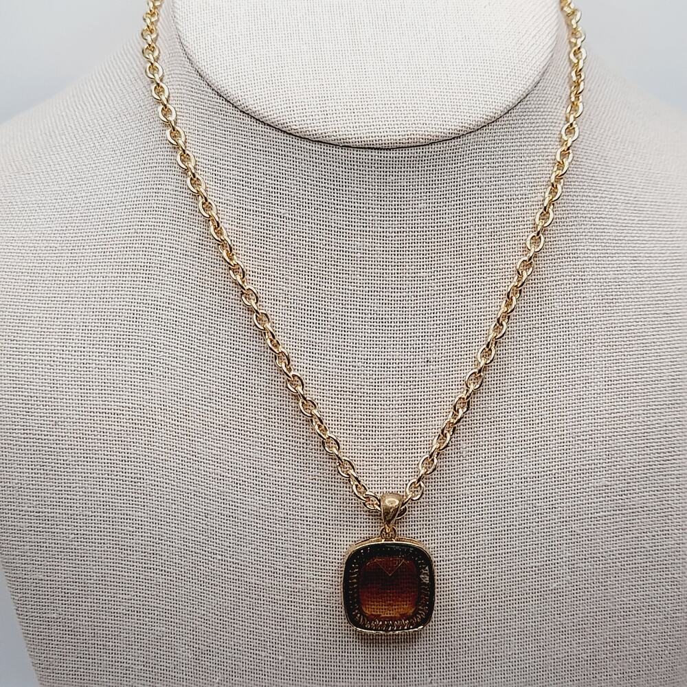 Monet Topaz Glass Pendant Necklace Gold Tone 16” + Ext Modern Hang Tag